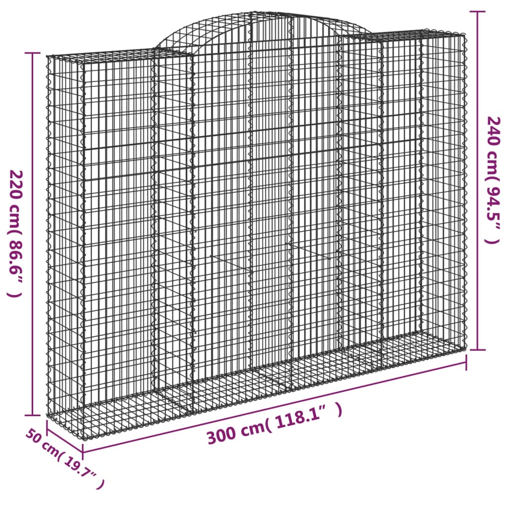 Arched Gabion Baskets 12 pcs 300x50x220/240 cm Galvanised Iron