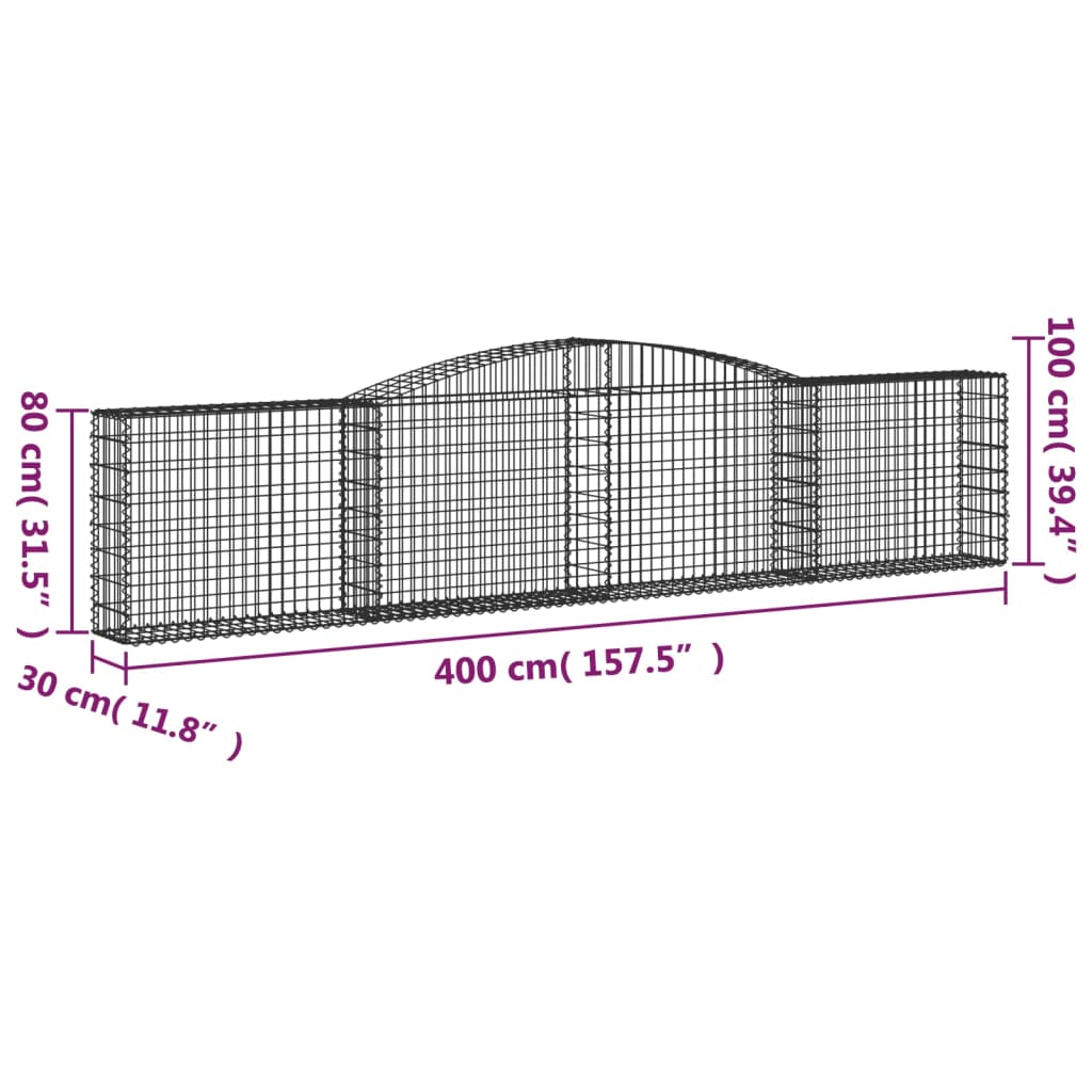 Arched Gabion Baskets 15 pcs 400x30x80/100 cm Galvanised Iron