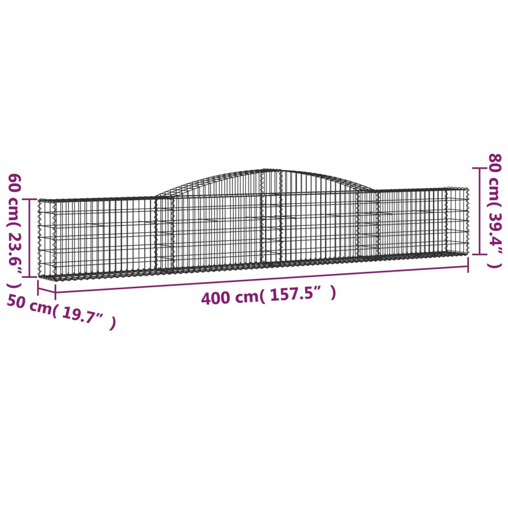 Arched Gabion Baskets 4 pcs 400x50x60/80 cm Galvanised Iron