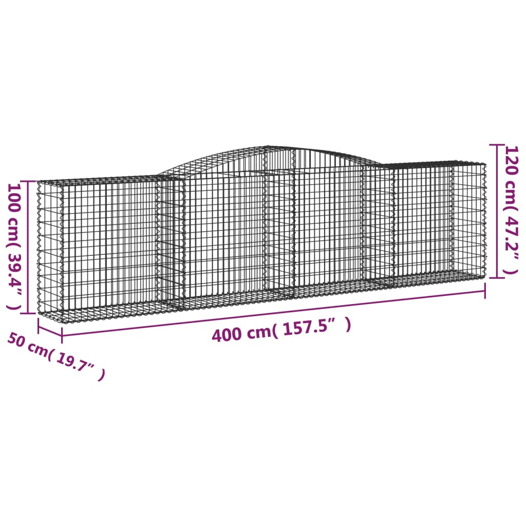 Arched Gabion Baskets 20 pcs 400x50x100/120 cm Galvanised Iron