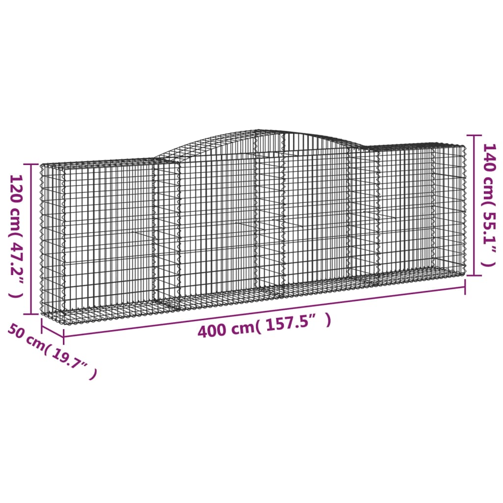 Arched Gabion Baskets 4 pcs 400x50x120/140 cm Galvanised Iron