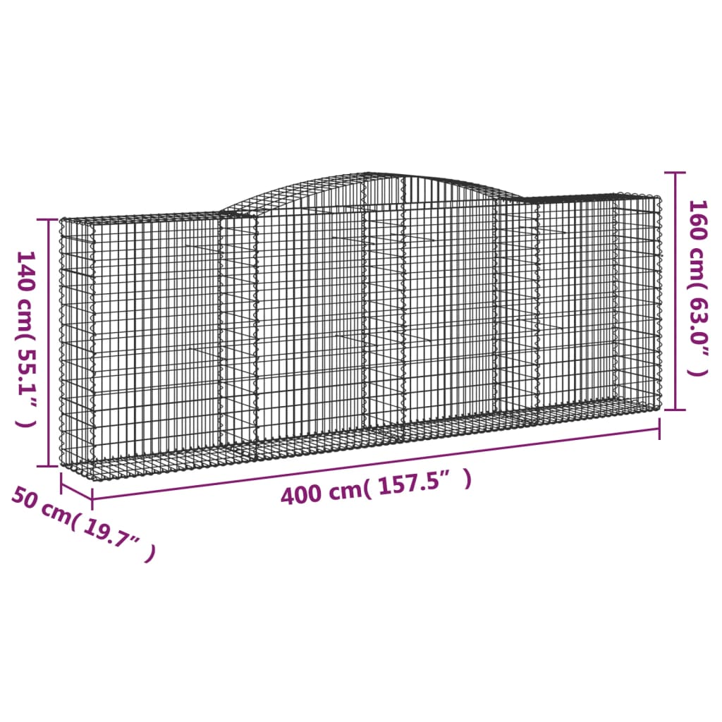 Arched Gabion Baskets 9 pcs 400x50x140/160 cm Galvanised Iron