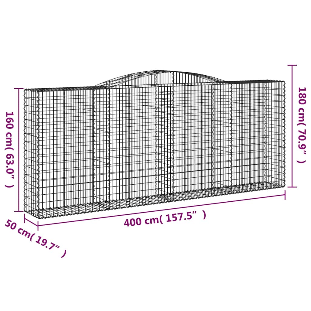 Arched Gabion Baskets 25 pcs 400x50x160/180 cm Galvanised Iron