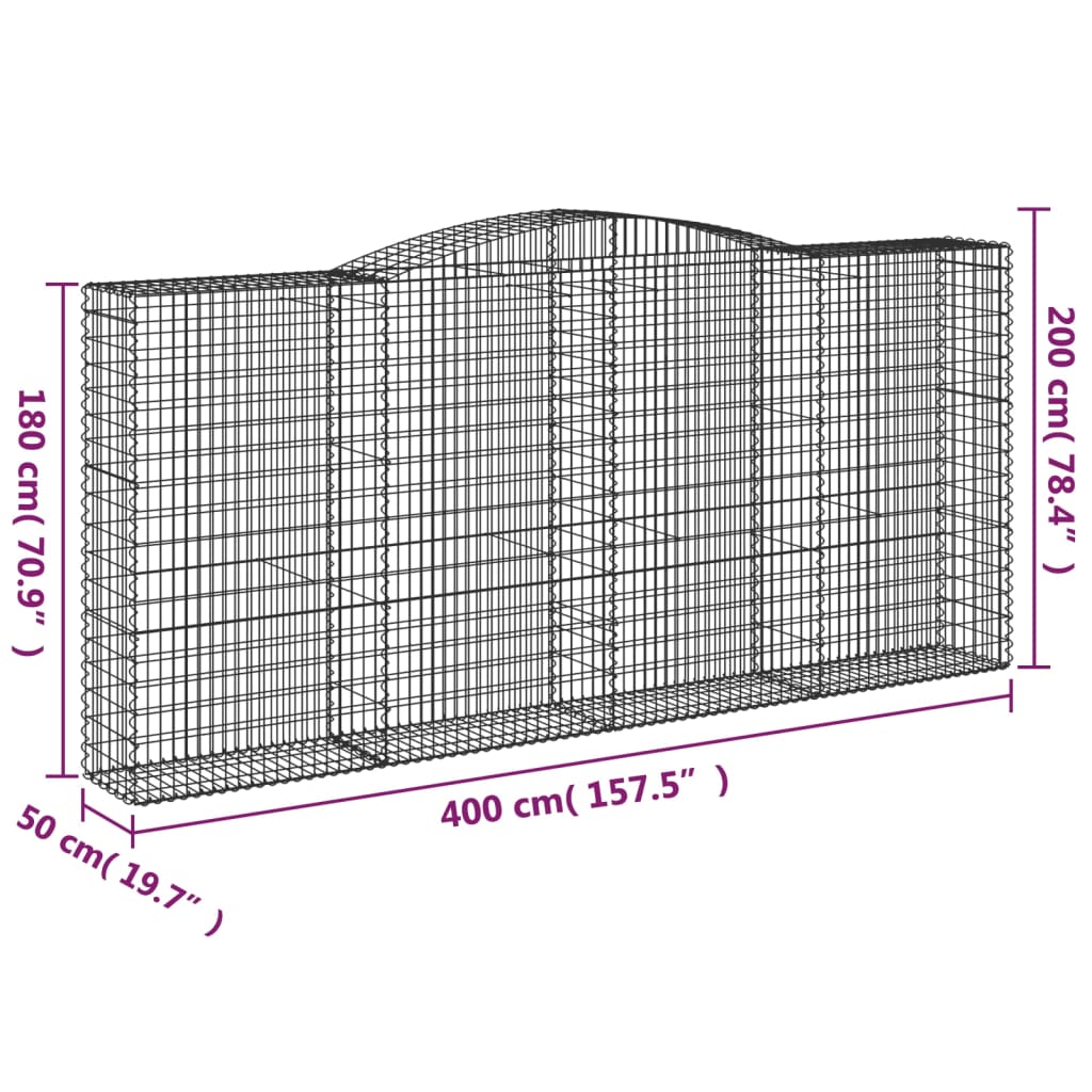 Arched Gabion Baskets 8 pcs 400x50x180/200 cm Galvanised Iron