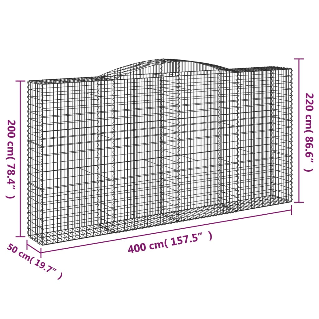 Arched Gabion Baskets 9 pcs 400x50x200/220 cm Galvanised Iron