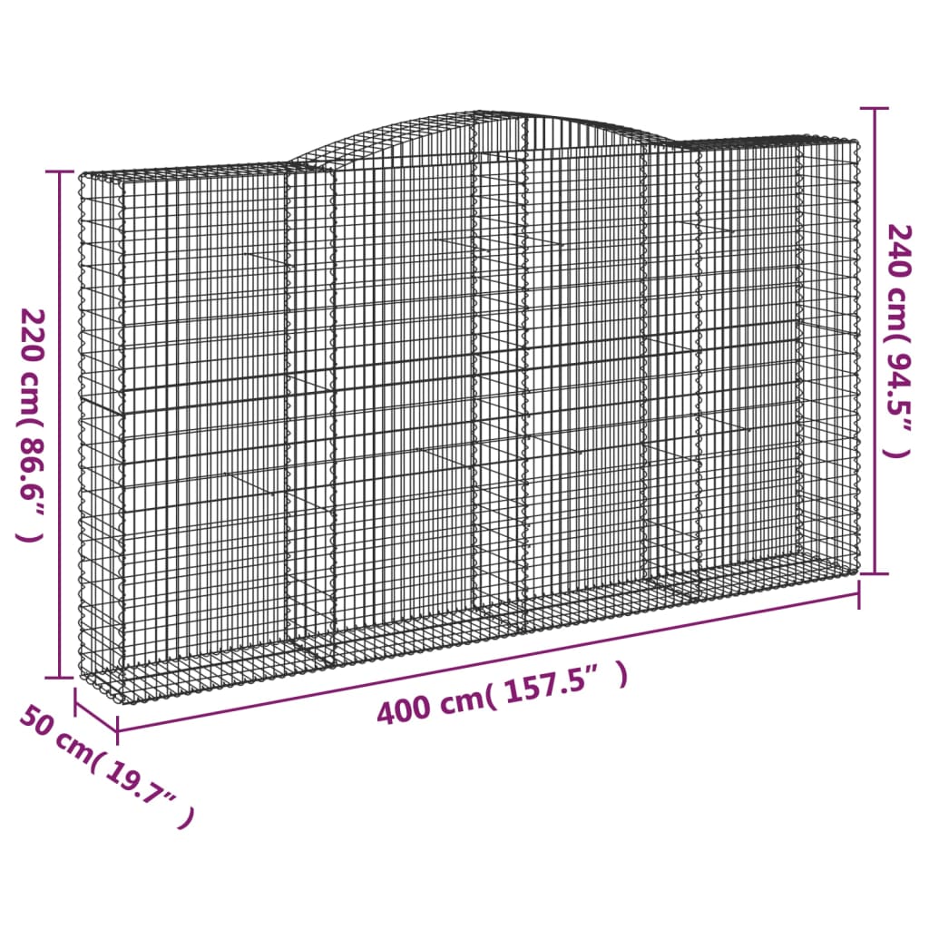 Arched Gabion Baskets 9 pcs 400x50x220/240 cm Galvanised Iron
