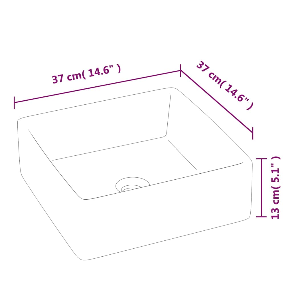 Wash Basin White 37x37x13 cm Ceramic Square