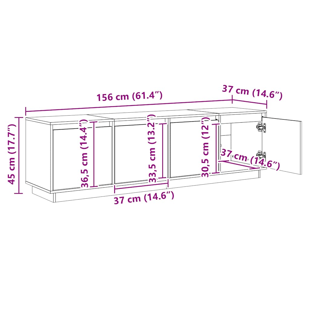 TV Cabinet | White | Solid Pine Wood | TV Cabinet | Rectangular | Modern