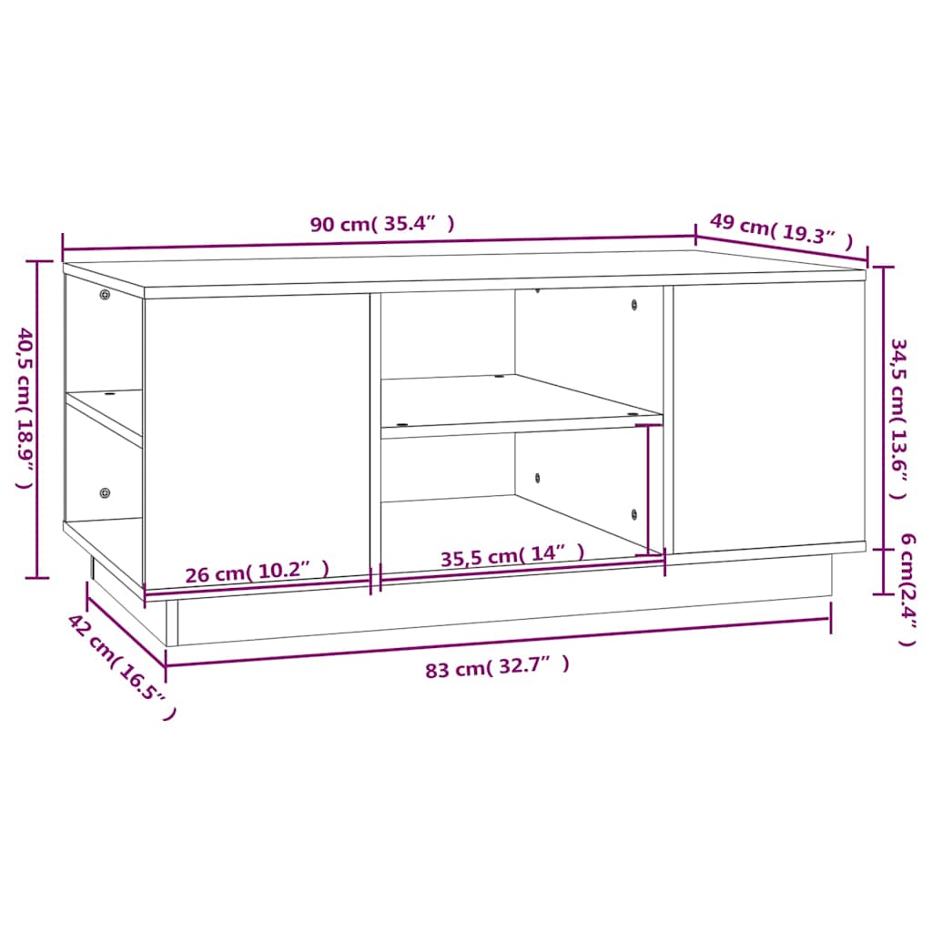 Coffee Table | Grey | Solid Pine Wood | 90 x 49 x 40.5 cm | Coffee Table