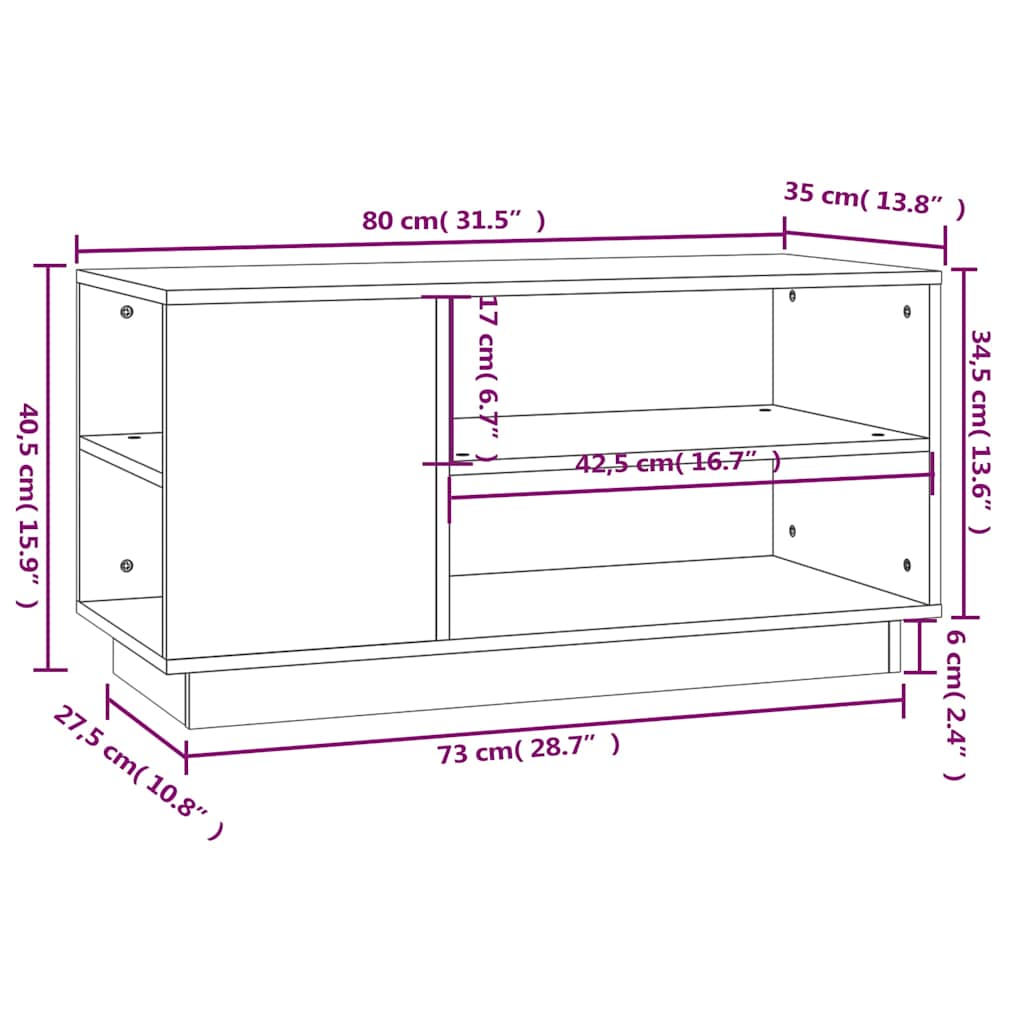 TV Cabinet Honey Brown 80x35x40.5 cm Solid Wood Pine