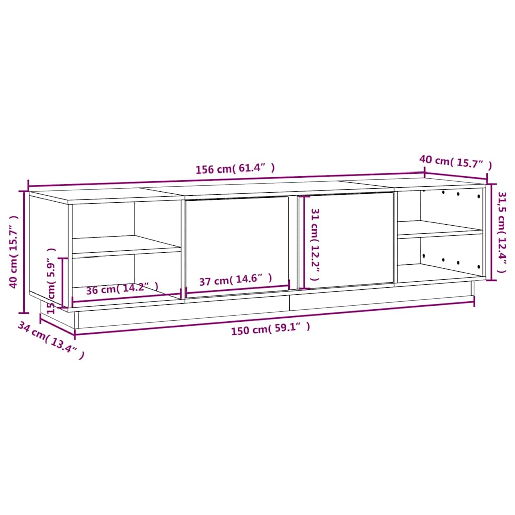 TV Cabinet White 156x40x40 cm Solid Wood Pine