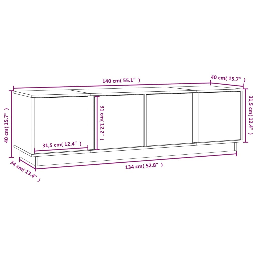 TV Cabinet White 140x40x40 cm Solid Wood Pine