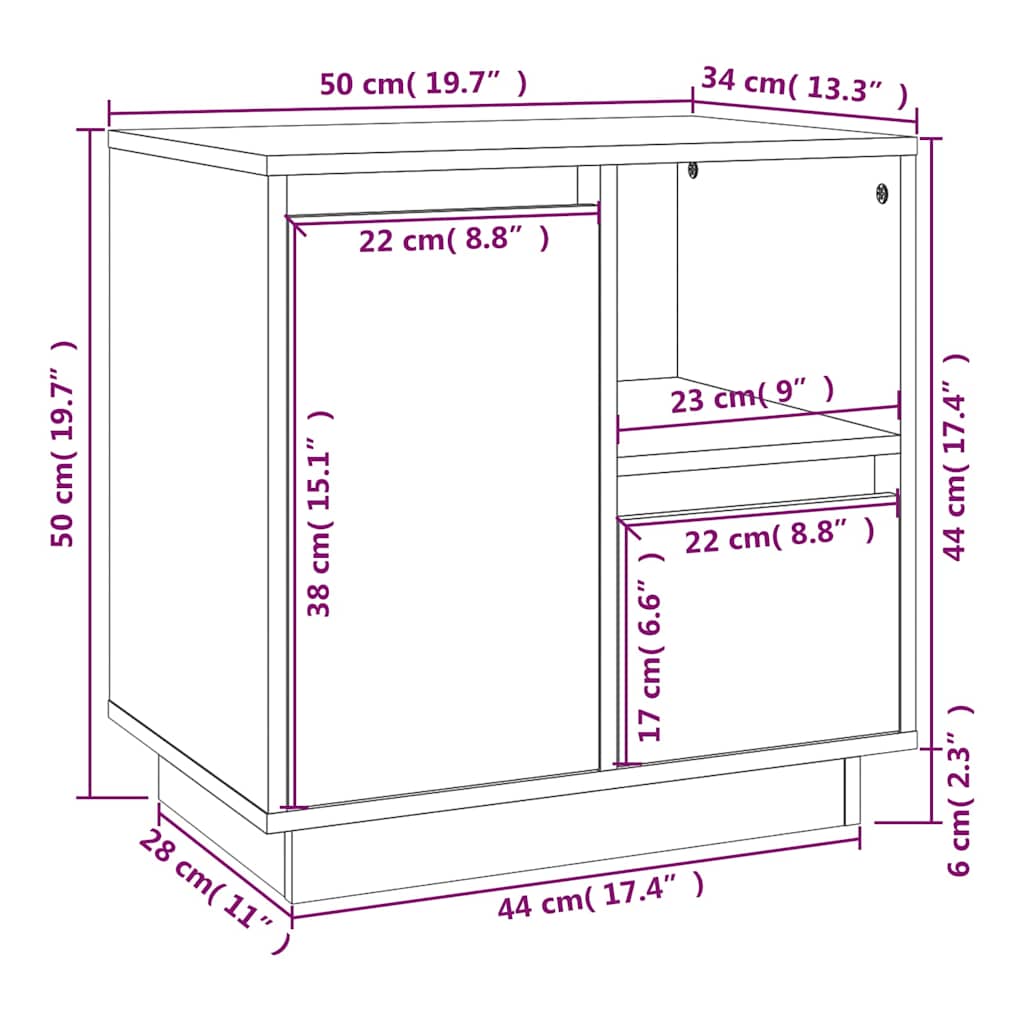 Bedside Cabinet 50x34x50 cm Solid Wood Pine