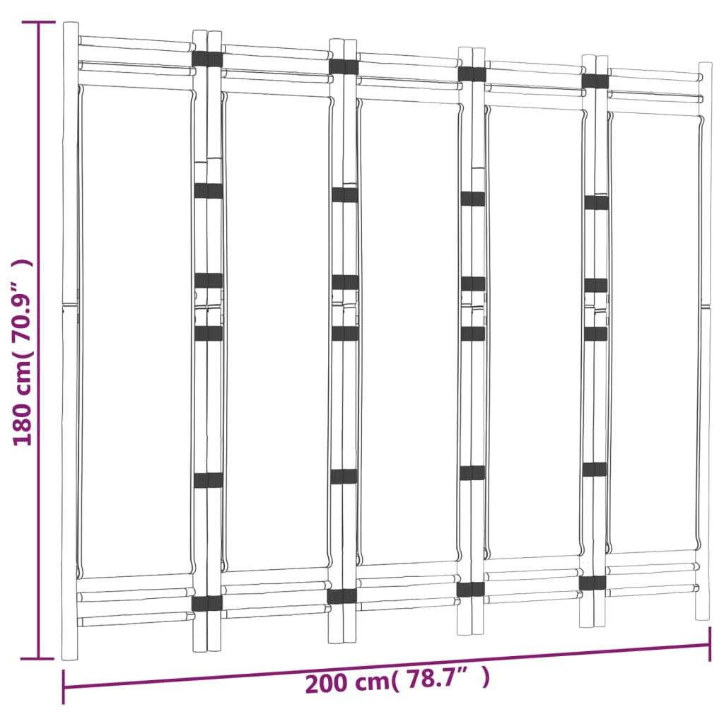 Folding 5-Panel Room Divider 78.7" Bamboo and Canvas