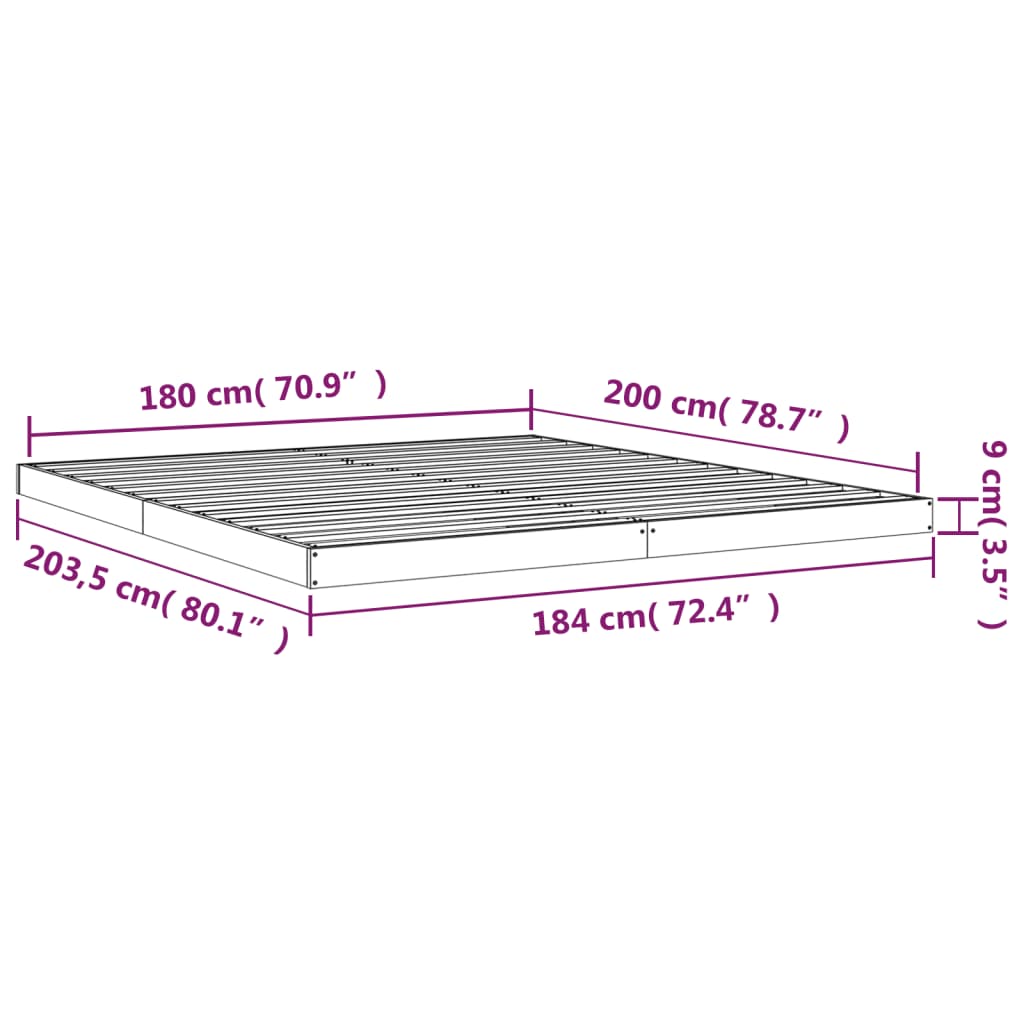 Bed Frame | Natural Pine | Solid Pinewood, Plywood | Super King | Durable