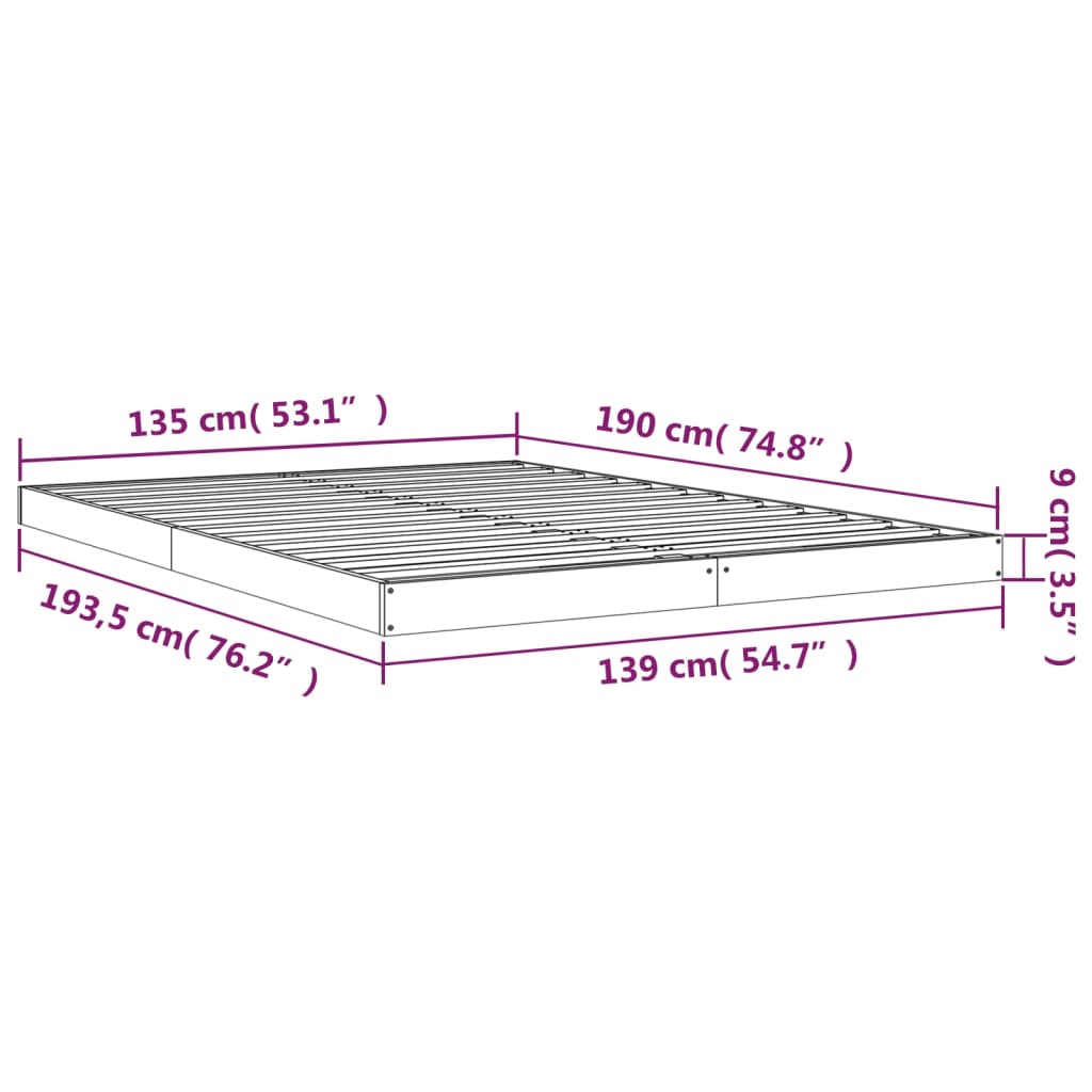 Bed Frame without Mattress White 135x190 cm Double Solid Wood Pine