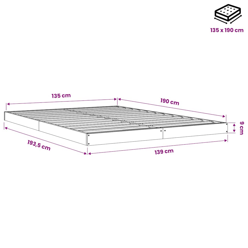 Bed Frame without Mattress White 135x190 cm Double Solid Wood Pine