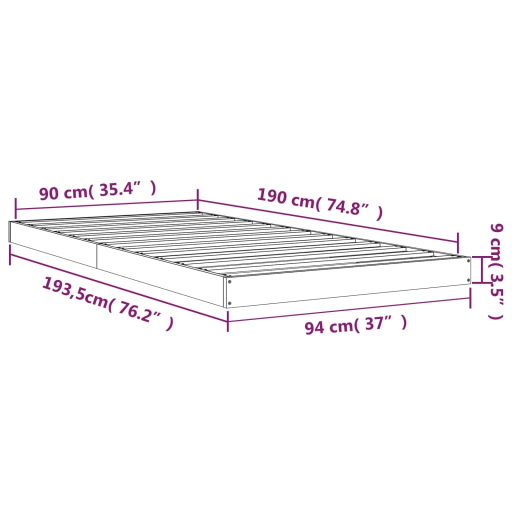 Bed Frame | White | Solid Pine Wood | Single | Durable | Bed Frame