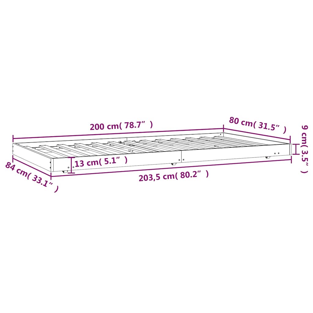 Bed Frame without Mattress 80x200 cm Solid Wood Pine