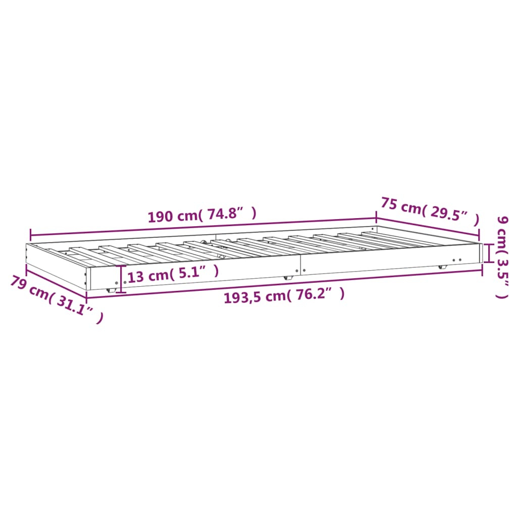 Bed Frame without Mattress 75x190 cm Solid Wood Pine