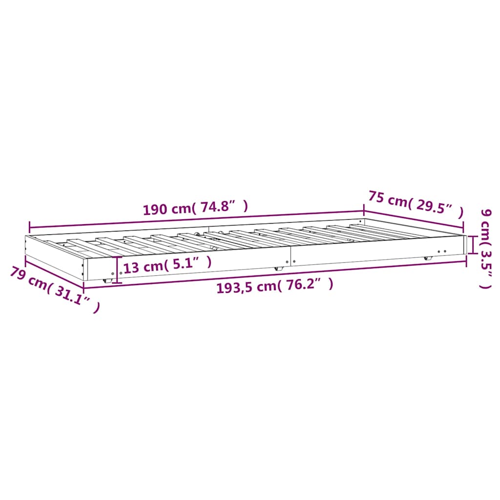 Bed Frame without Mattress White 75x190 cm Solid Wood Pine