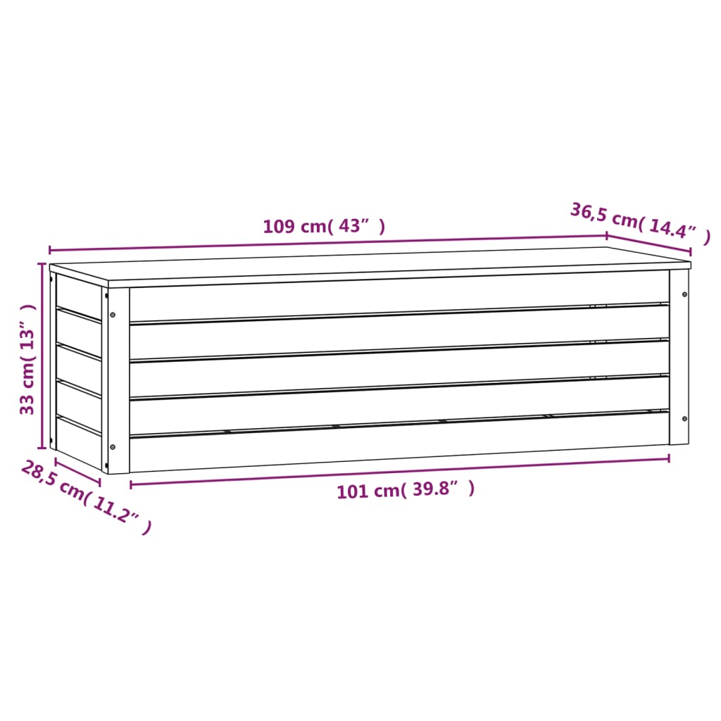 Storage Box White 109x36,5x33 cm Solid Wood Pine