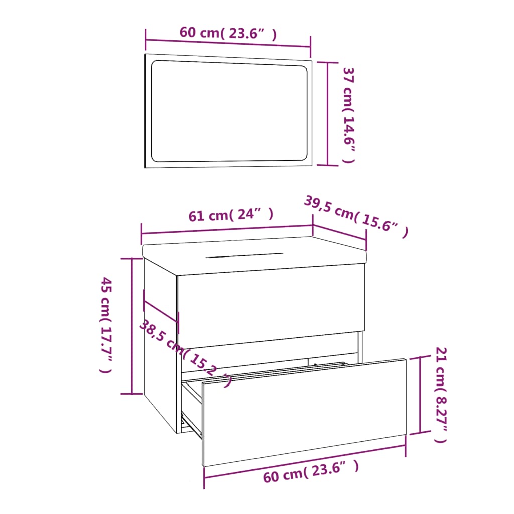 Bathroom Furniture Set Smoked Oak Engineered Wood
