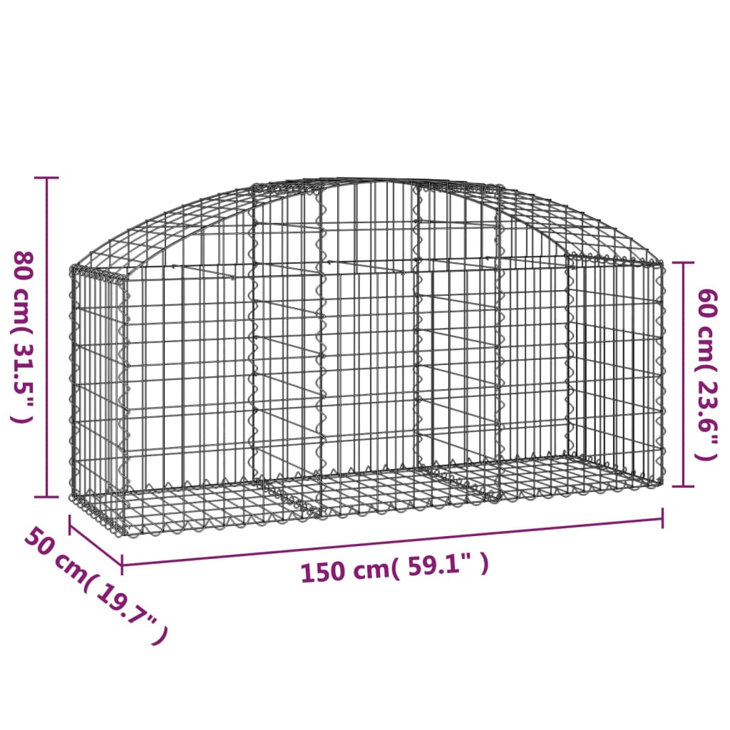 Arched Gabion Basket 150x50x60/80 cm Galvanised Iron
