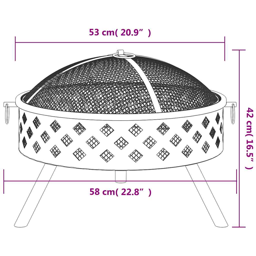 Fire Pit with Poker 58 cm XXL Steel