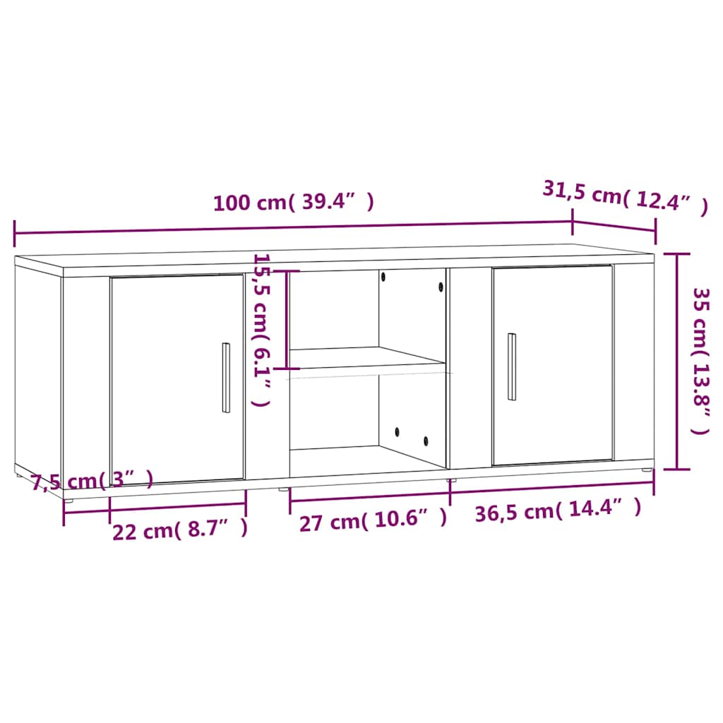 TV Cabinet Grey Sonoma 100x31,5x35 cm Engineered Wood