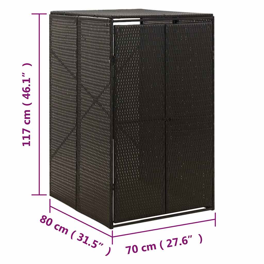 Single Wheelie Bin Shed Black 27.6"x31.5"x46.1" Poly Rattan