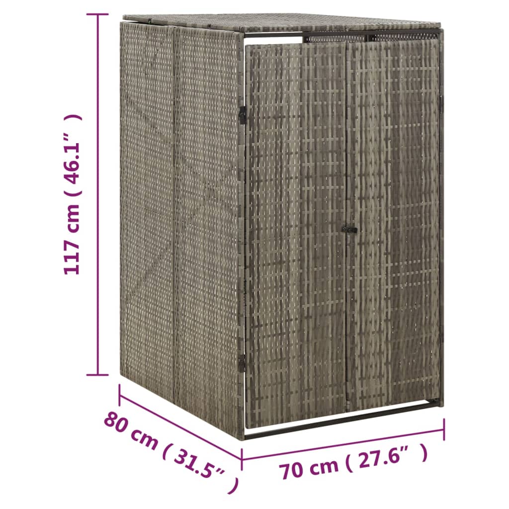 Single Wheelie Bin Shed Gray 27.6"x31.5"x46.1" Poly Rattan