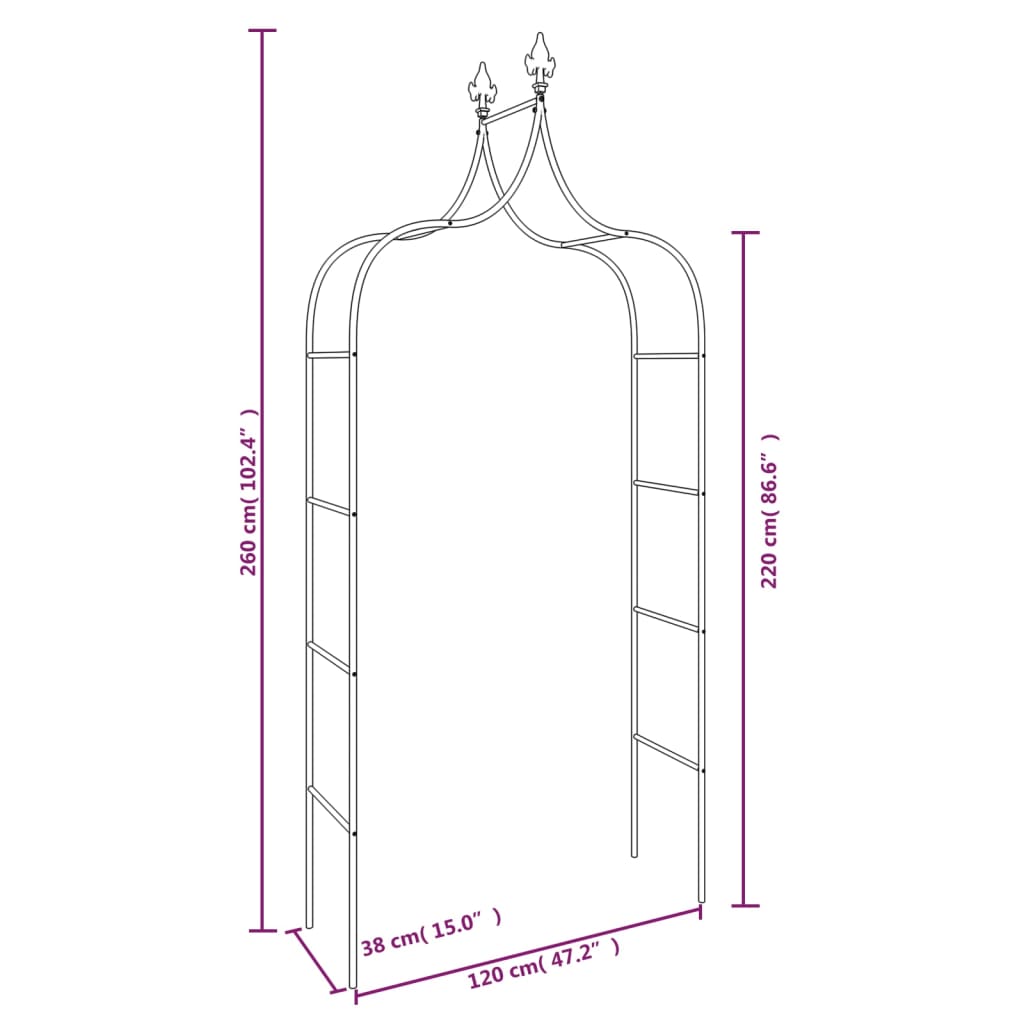 vidaXL Garden Arch Black Powder-coated Steel Large Decorative Inlays