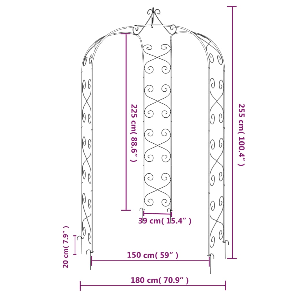 Garden Arch Black Powder-Coated Steel Ø70.9x100.4 in Durable