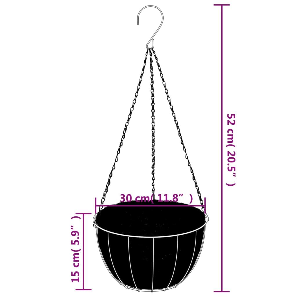 Hanging Planters 4 pcs with Coco Liners Black Ø 11.8"x20.5" Steel