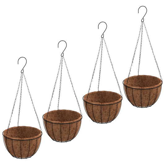Hanging Planters 4 pcs with Coco Liners Black Ø 40x63 cm Steel