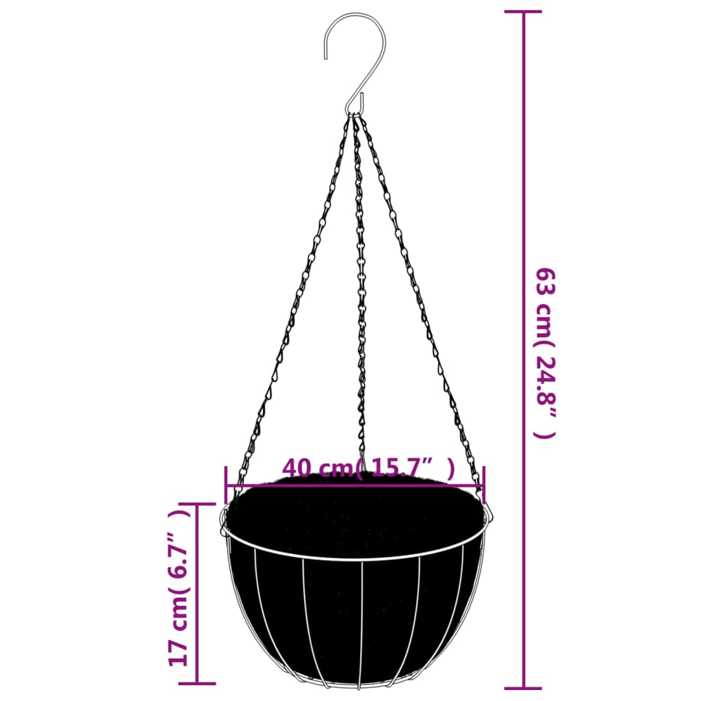 Hanging Planters 4 pcs with Coco Liners Black Ø 40x63 cm Steel