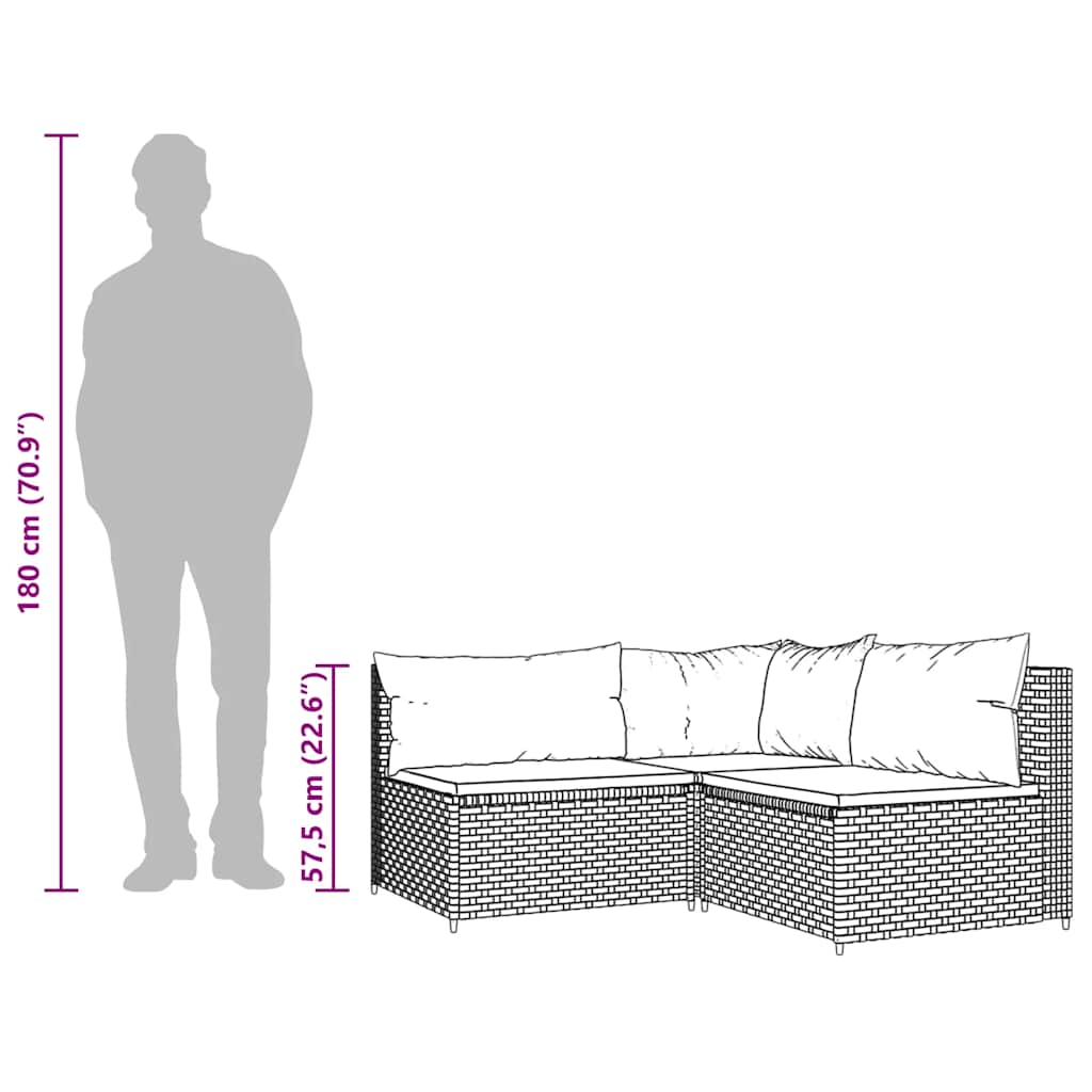 3 Piece Patio Lounge Set with Cushions Gray Poly Rattan