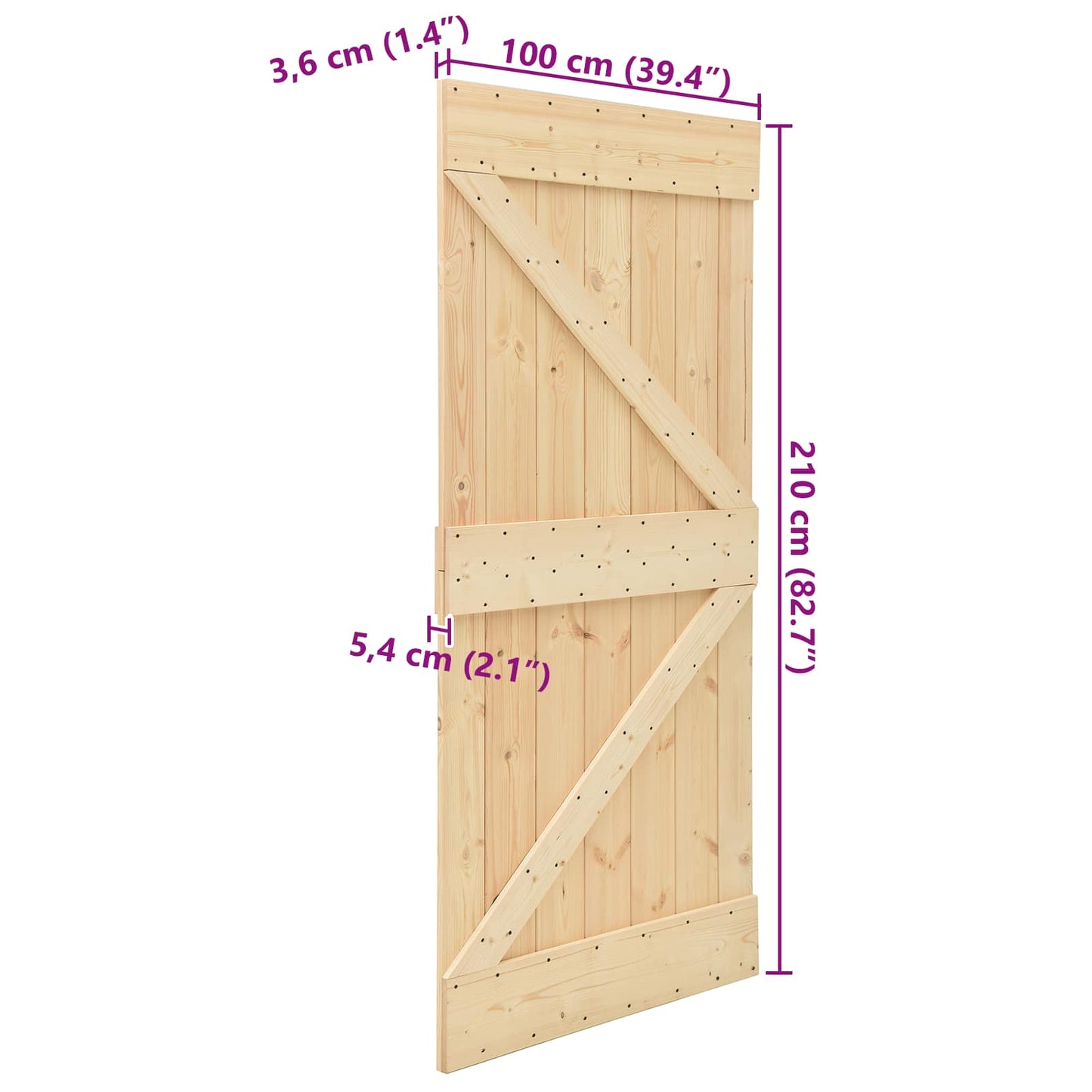 Door NARVIK 100 x 210 cm Solid Pine Wood (Untreated) Natural