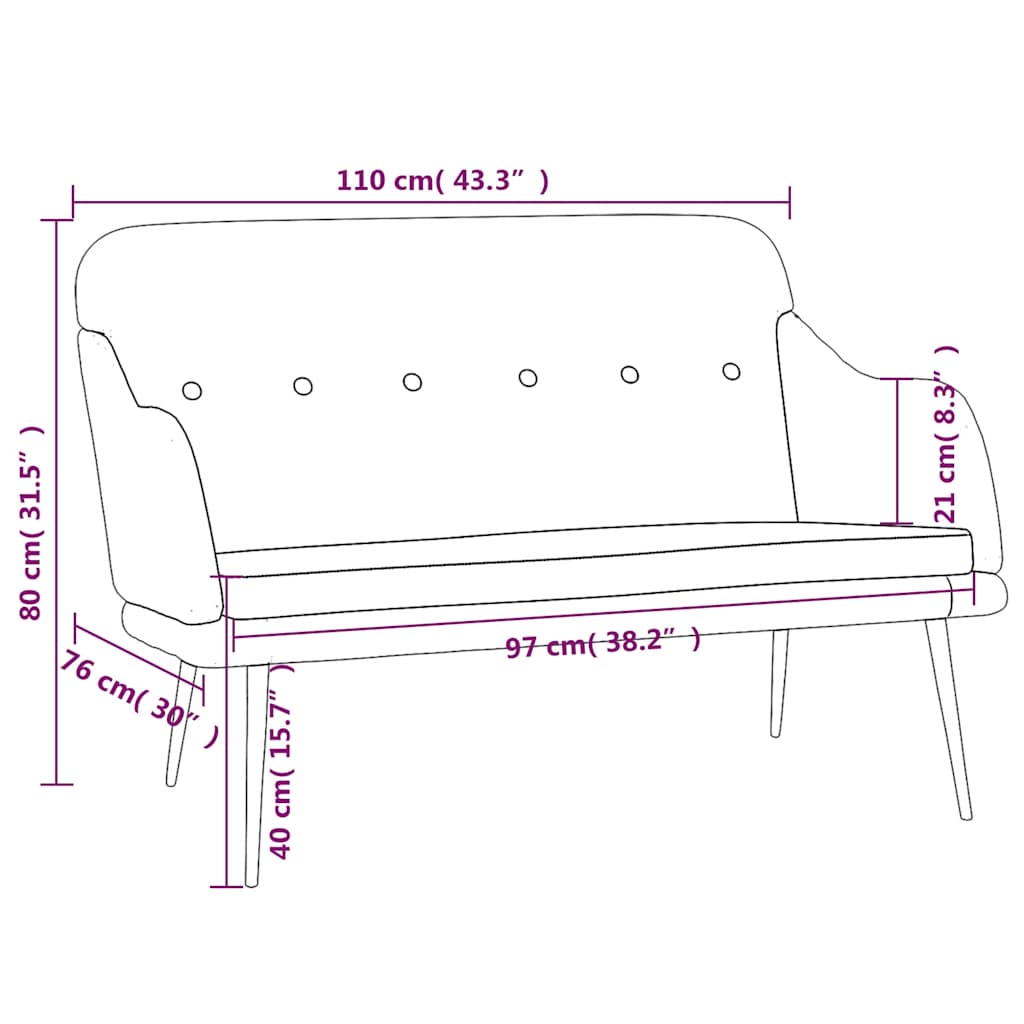 Bench Black 110x76x80 cm Fabric