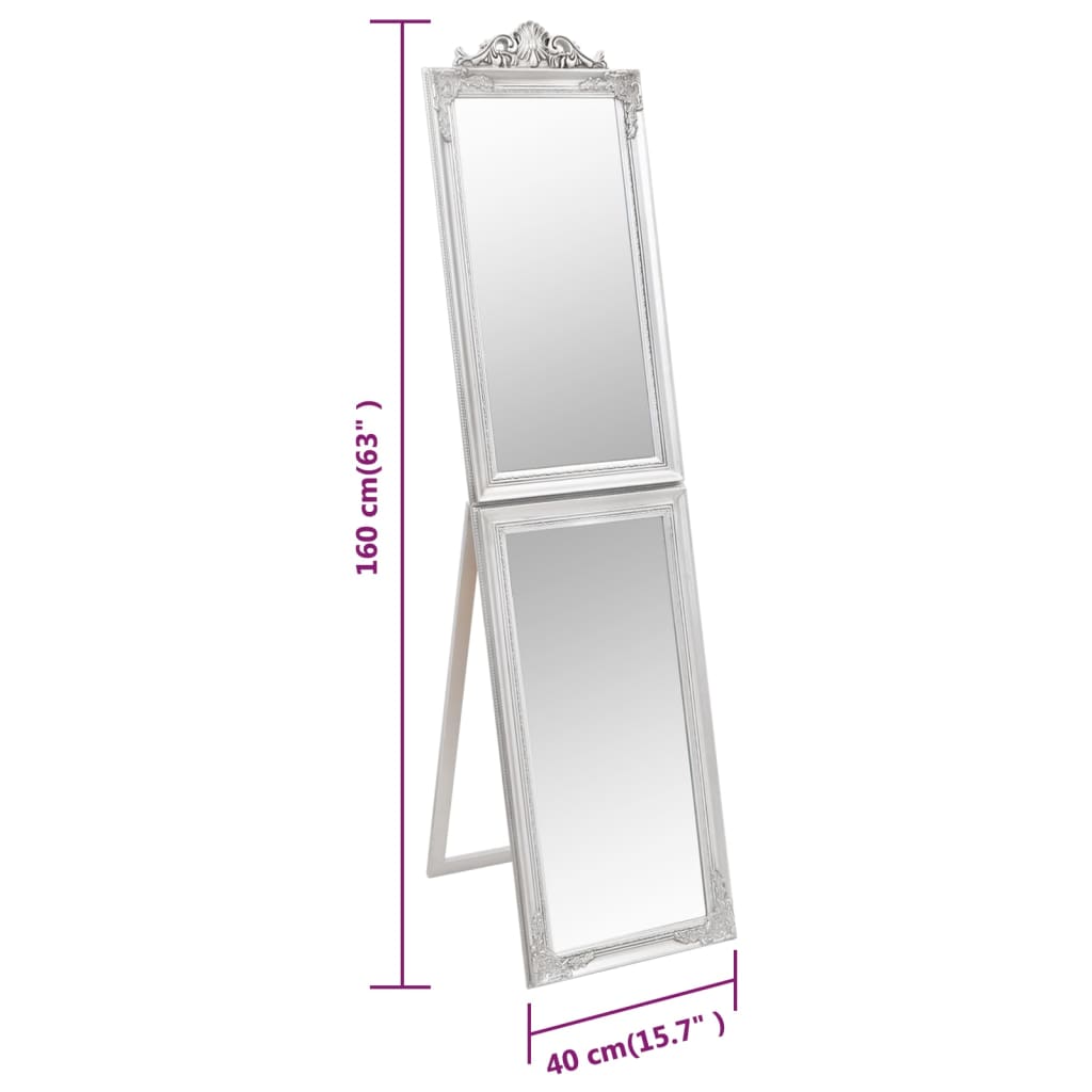 Free-standing Mirror | Silver | Glass, eucalyptus wood, engineered wood