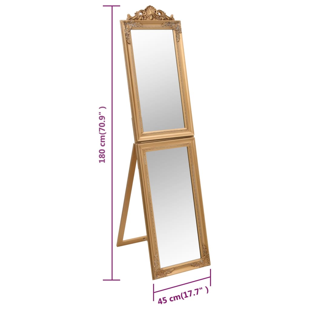 Free-standing Mirror | Gold | Glass, eucalyptus wood, engineered wood