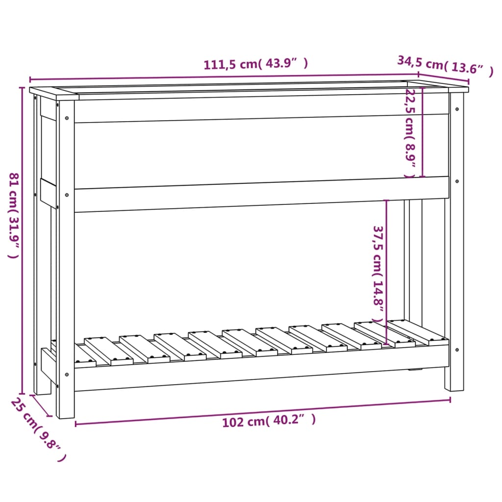 Planter with Shelf 111.5x34.5x81 cm Solid Wood Pine