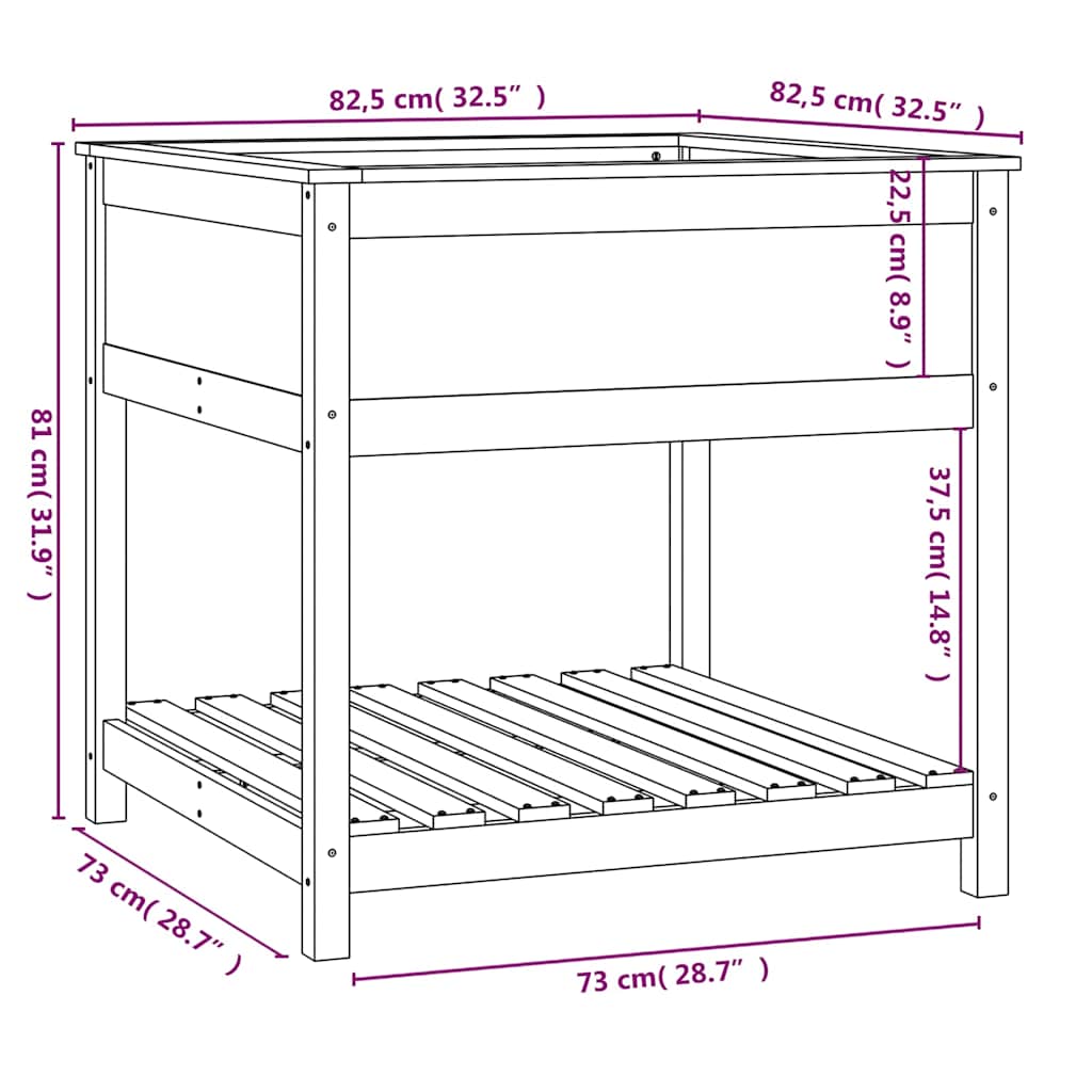 Planter with Shelf Honey Brown 82.5x82.5x81 cm Solid Wood Pine