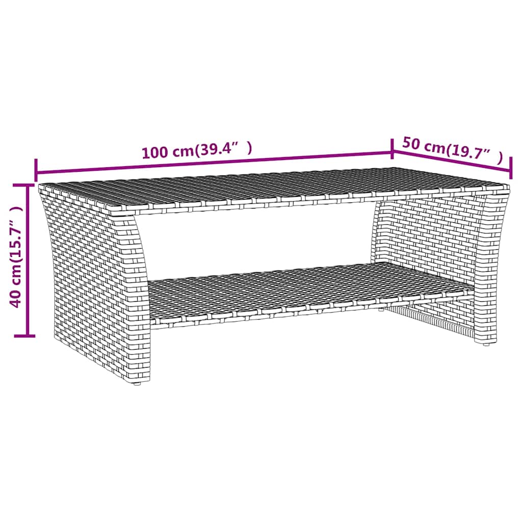 Coffee Table Grey 100x50x40 cm Poly Rattan
