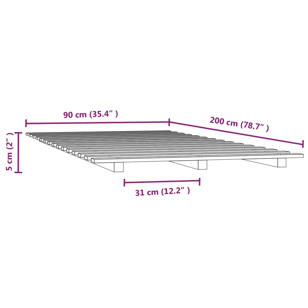 Bed Frame without Mattress Grey 90x200 cm Solid Wood Pine