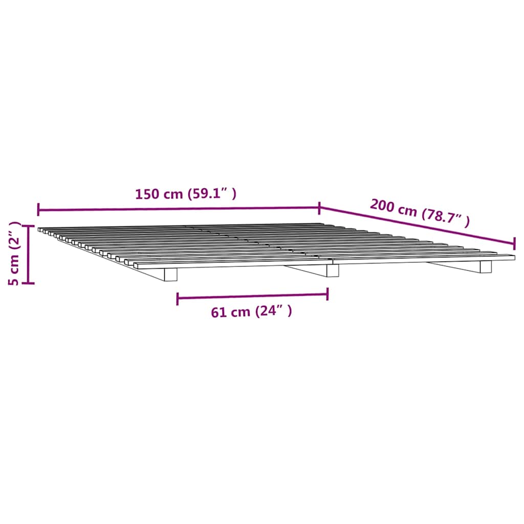 Bed Frame without Mattress 150x200 cm King Size Solid Wood Pine