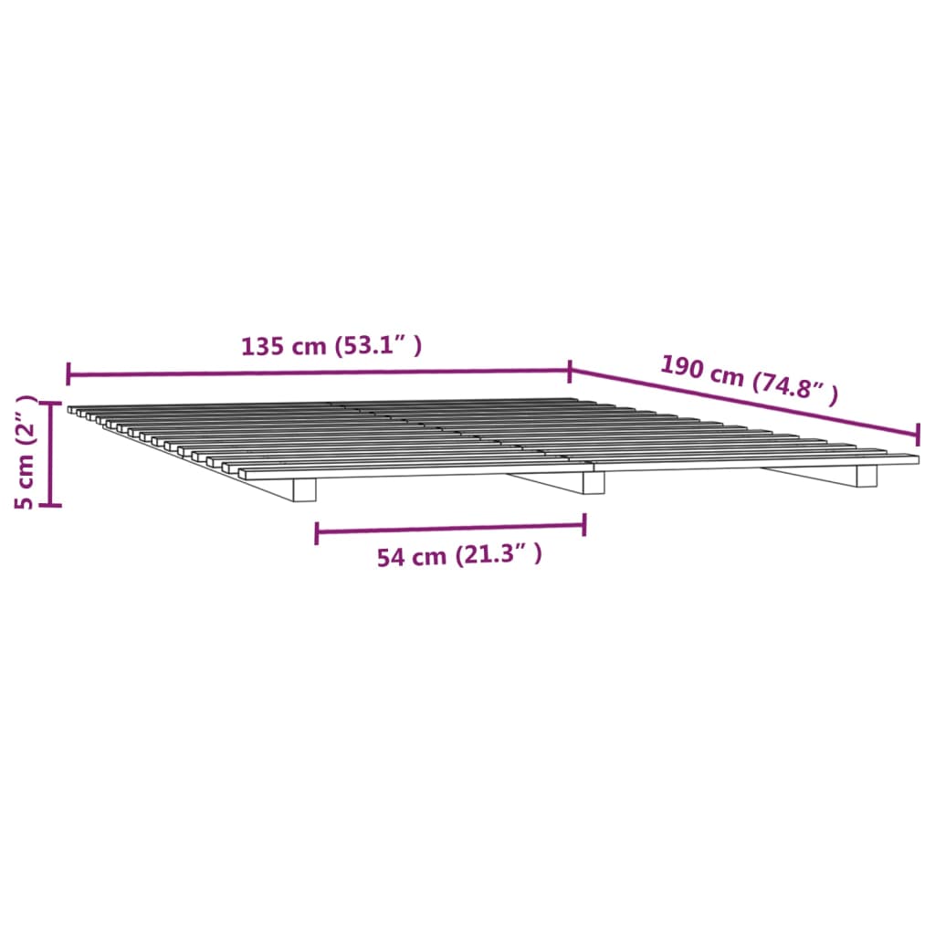 Bed Frame without Mattress White 135x190 cm Double Solid Wood Pine