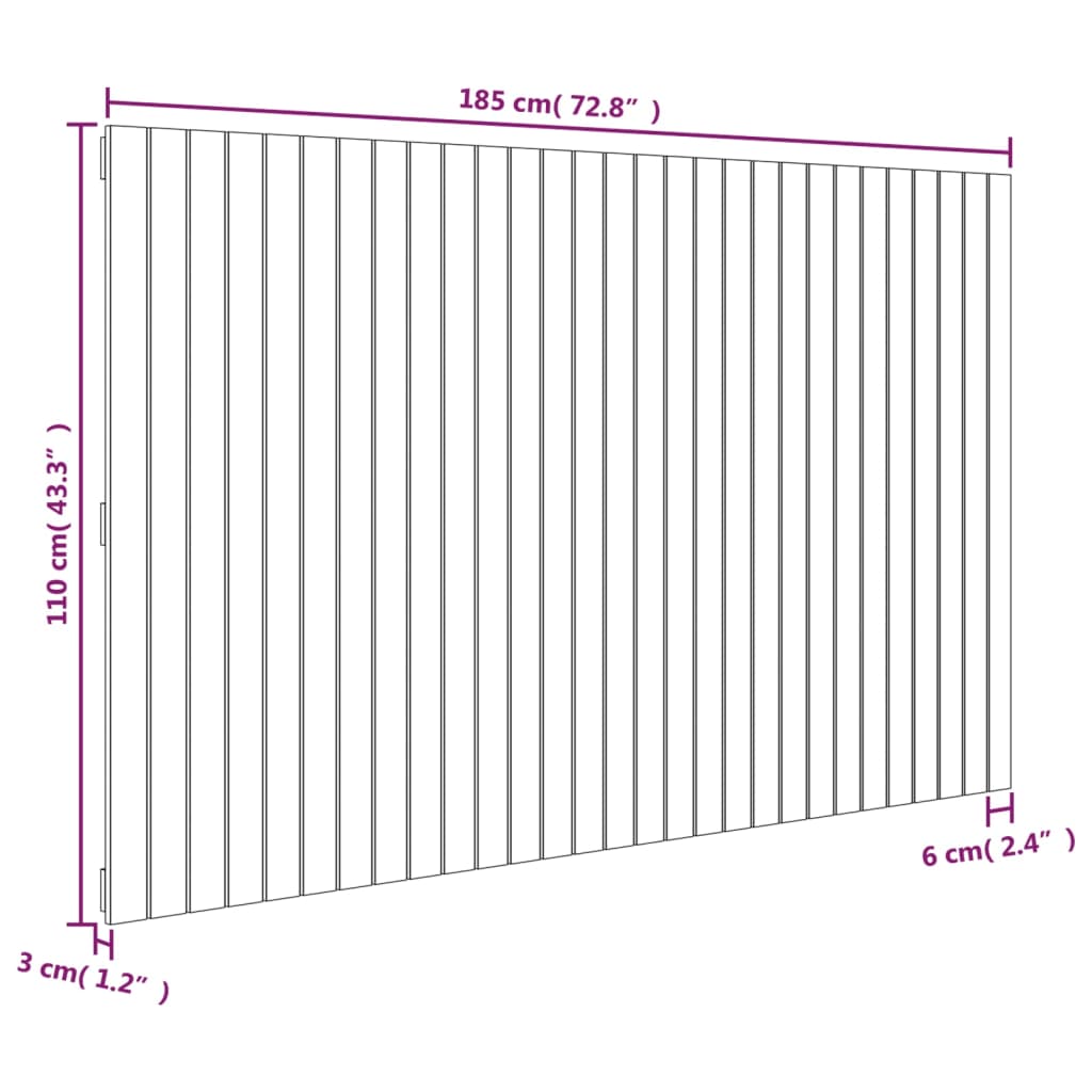 Wall Headboard Grey 185x3x110 cm Solid Wood Pine