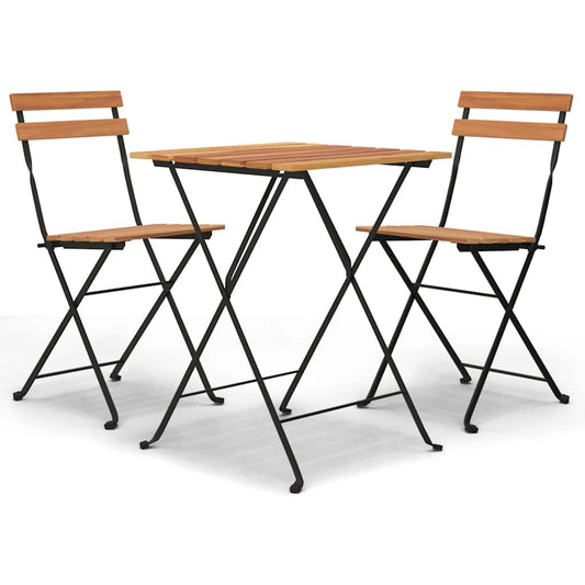 Folding Bistro Set | Teak | Solid Teak Wood, Powder-Coated Steel | Medium